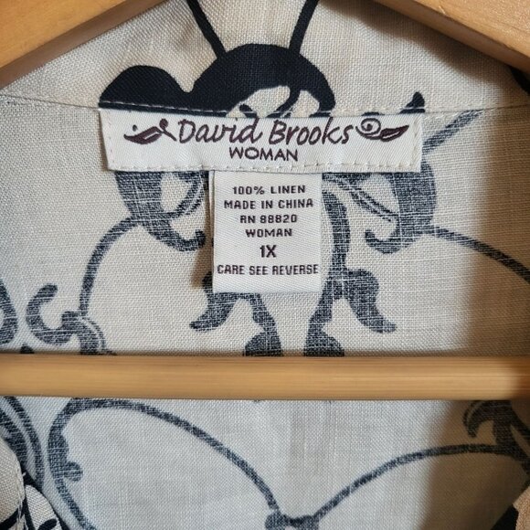 David Brooks 100% Linen Button Front Top Sz Women's 1X Beige 3/4 Sleeve Collared - Picture 2 of 9